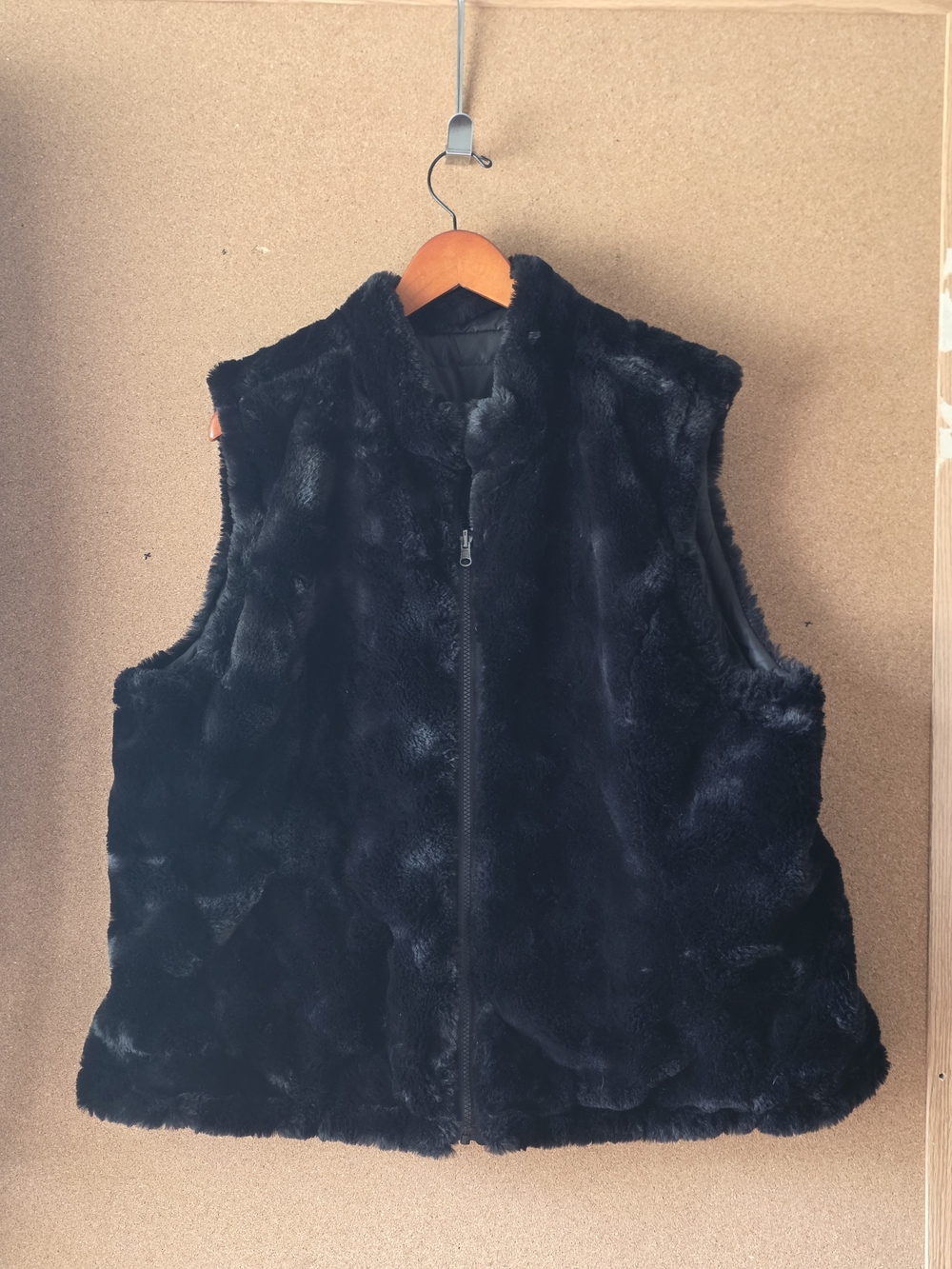 Nicole Miller Original Reversible Faux Fur Quilted Puffer Vest Black XXL 2X
